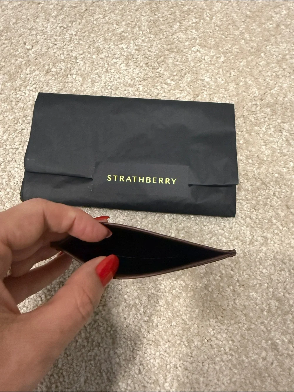 New Strathberry Leather Slim Card Holder in Chocolate